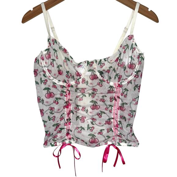 POSTER GIRL Dolls Kill Cherry Mesh Sheer Underwire Corset Top Size XL - Picture 1 of 8